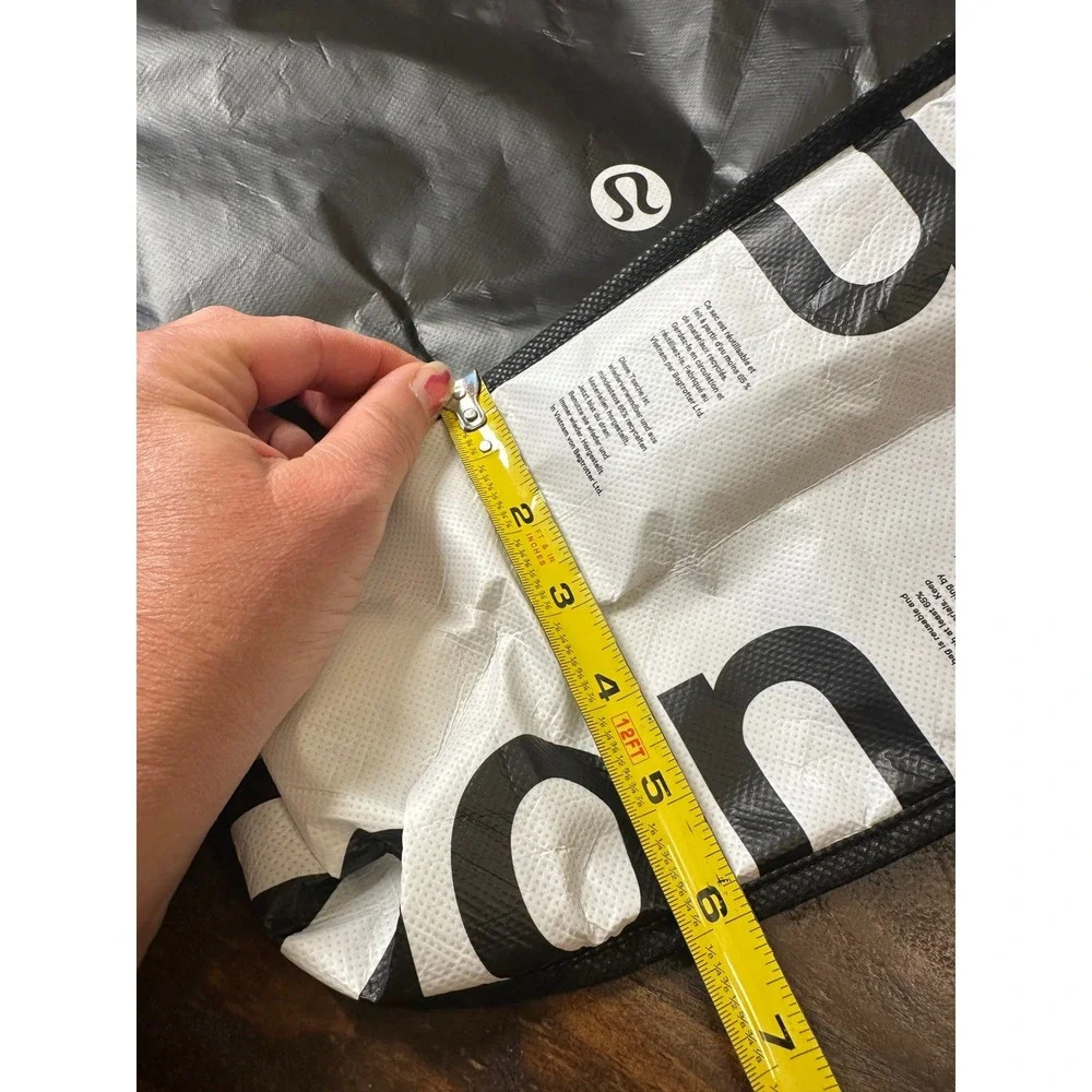 Lululemon Large Reusable Shopping Tote Bags Set of 2 Black White Cream with Logo